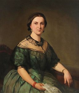Th Schröder Dame im grünen Seidenkleid 1878