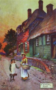 Thatched cottages at Buttsole, Eastry, Kent, England - Raphael Tuck Oilette