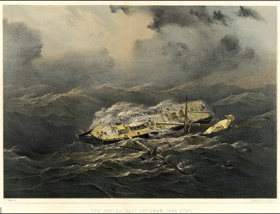 The 'Sutlej' East Indiaman, 1200 Tons. In a Hurricane off the Cape on the Morning of April 1st 1848 at 1-2 past 3 - in Lat 36.20 S Lon 23.58 E RMG PY0601
