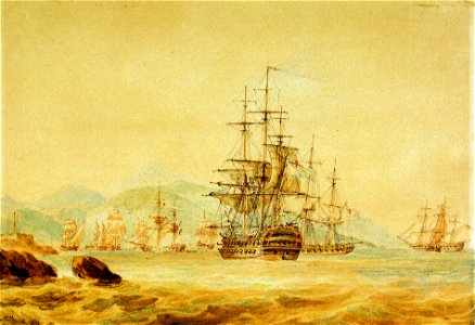The 'Agamemnon' cuts out French vessels from Port Maurice, near Oneglia, 1 June 1796 RMG PW5874