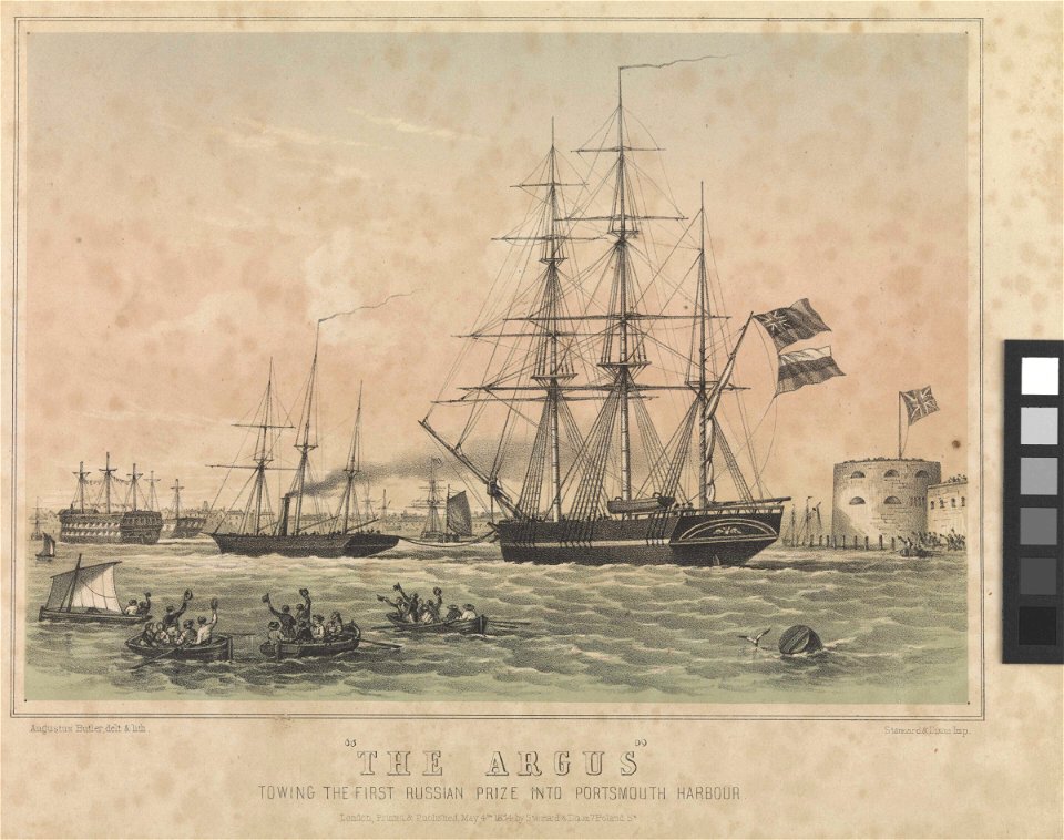 The 'Argus' Towing The First Russian Prize into Portsmouth Harbour RMG PU6192