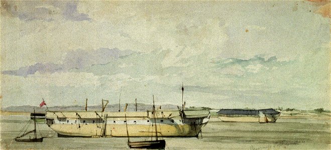 The 'Shannon' as a hulk at Sheerness, 4 September 1844 RMG PW6175