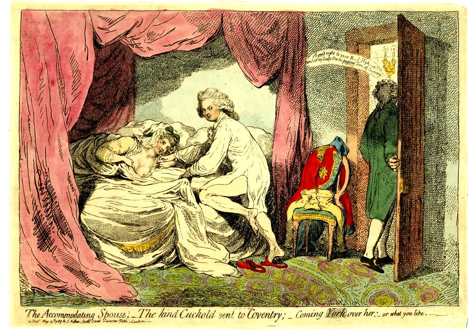 The accomodating spouse; - the kind cuckold sent to Conventry; - coming York over her; - or what you like. (BM 1851,0901.451)