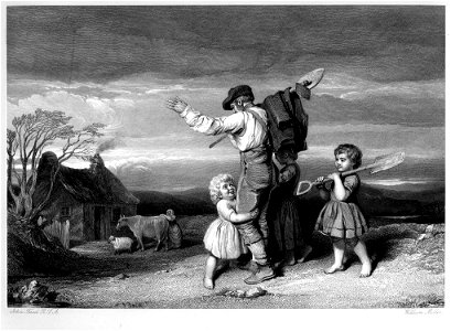 Th' expectant wee things....engraving by William Miller after J Faed. Free illustration for personal and commercial use.