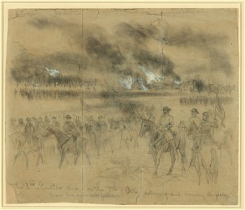 The 3rd Custer div. on the 7th of Octr. retiring and burning the forage Etc. Somewhere near Mt. Jackson LCCN2004660783