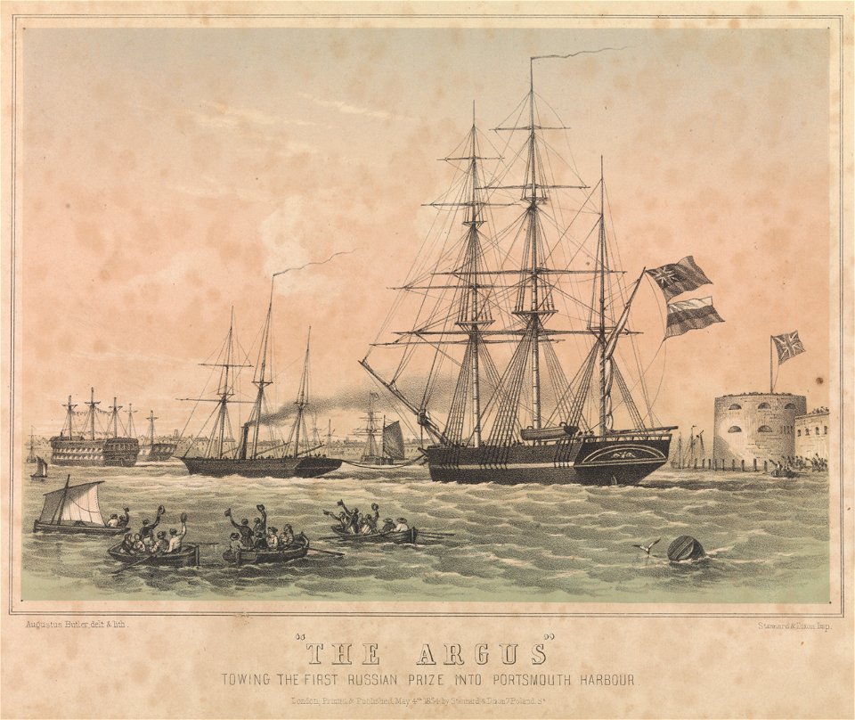 The 'Argus' Towing The First Russian Prize into Portsmouth Harbour RMG PU6192