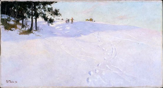 Frits Thaulow - Skiers at the Top of a Snow-covered Hill (1894)