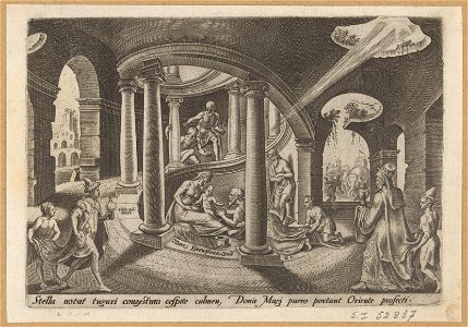 The Adoration of The Magi 1569 print by Maarten van Heemskerck, S.I 52837, Prints Department, Royal Library of Belgium
