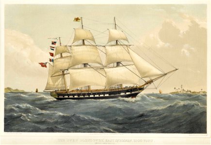 The 'Owen Glendower', East Indiaman, 1000 Tons. (Entering Bombay Harbour) RMG PY0566. Free illustration for personal and commercial use.