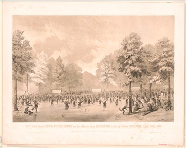 The 10th Reg't Iowa Volunteers on the march from Hamburg to camp before Corinth, April 28th 1862 - sketched by A.E. Mathews, 31st Reg't O.V.I. ; Middleton & Strobridge lithographers. LCCN2013645281