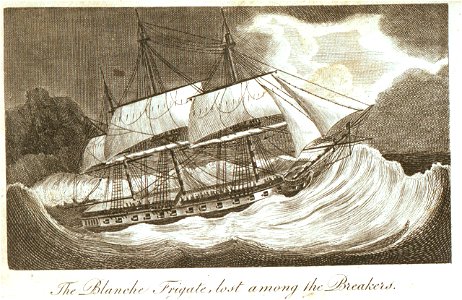 The 'Blanche' frigate, lost among the Breakers (4 Mar 1807) RMG PU6063. Free illustration for personal and commercial use.