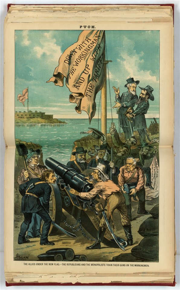The allies under the new flag - the Republicans and the monopolists train their guns on the workingmen - Gillam. LCCN2012645503