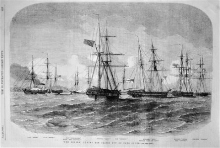 The 'Geyser' Towing Ten Prizes out of Faro Sound, 1855 - ILN 1855