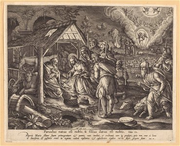 The Adoration of the Shepherds print by Stradanus, S.I 832, Prints Department, Royal Library of Belgium