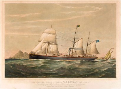 The Clipper Screw Steamer Corcyra 791 Tons. The property of the Anglo Ionian Steam Navigation Company limited RMG F3014. Free illustration for personal and commercial use.