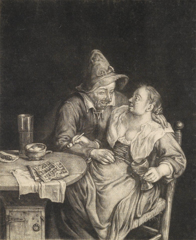 The amorous couple, by Cornelis Dusart