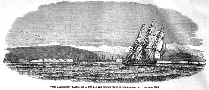 The Agamemnon laying out a bait for the Russian Fleet before Sebastapol ILN, June 17, 1854, p. 578 (cropped)