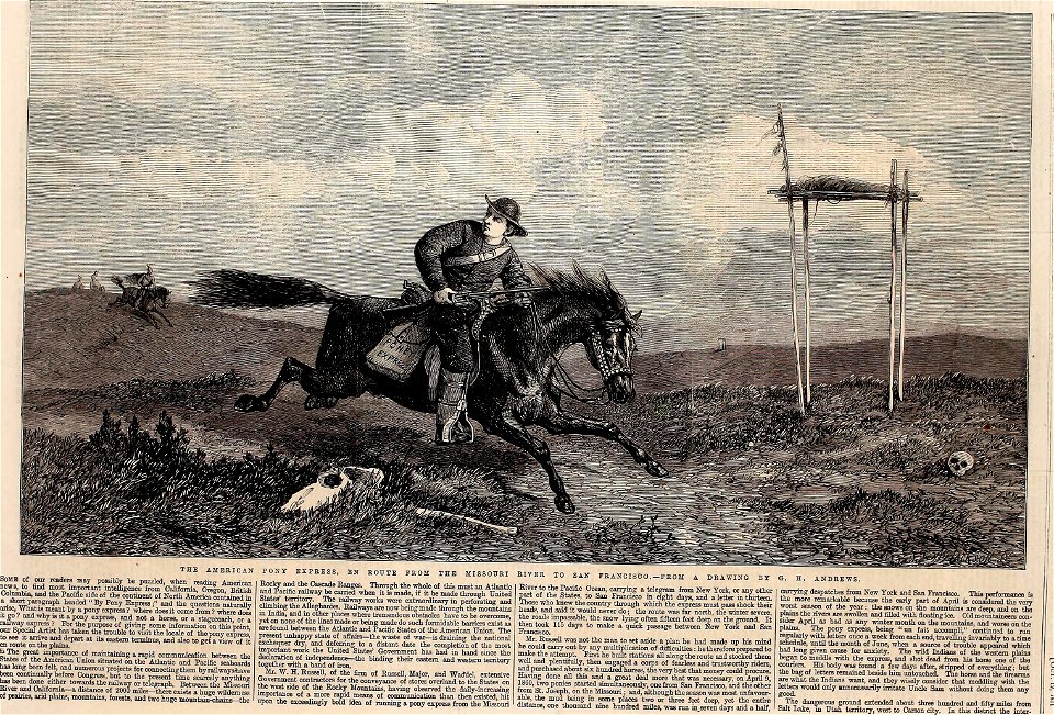 The American Pony Express, en-route from the Missouri River to San Francisco - ILN 1861