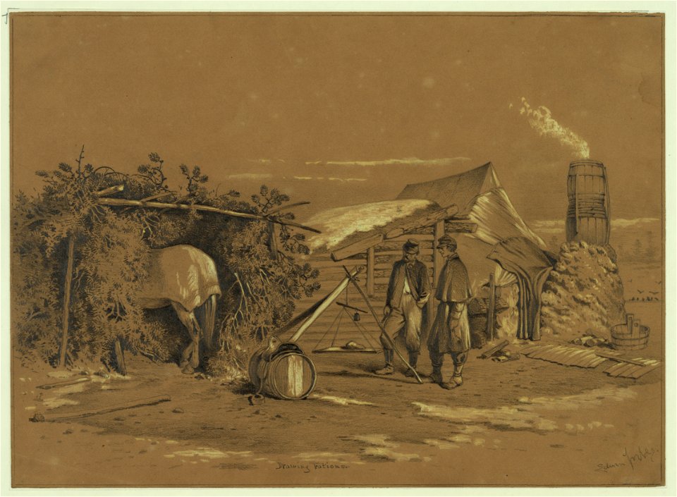 The commissary's quarters in winter camp - Edwin Forbes. LCCN2004661902