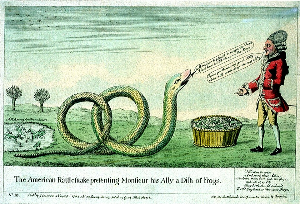 The American Rattlesnake presenting Monsieur his Ally a Dish of Frogs (caricature) RMG PW3978