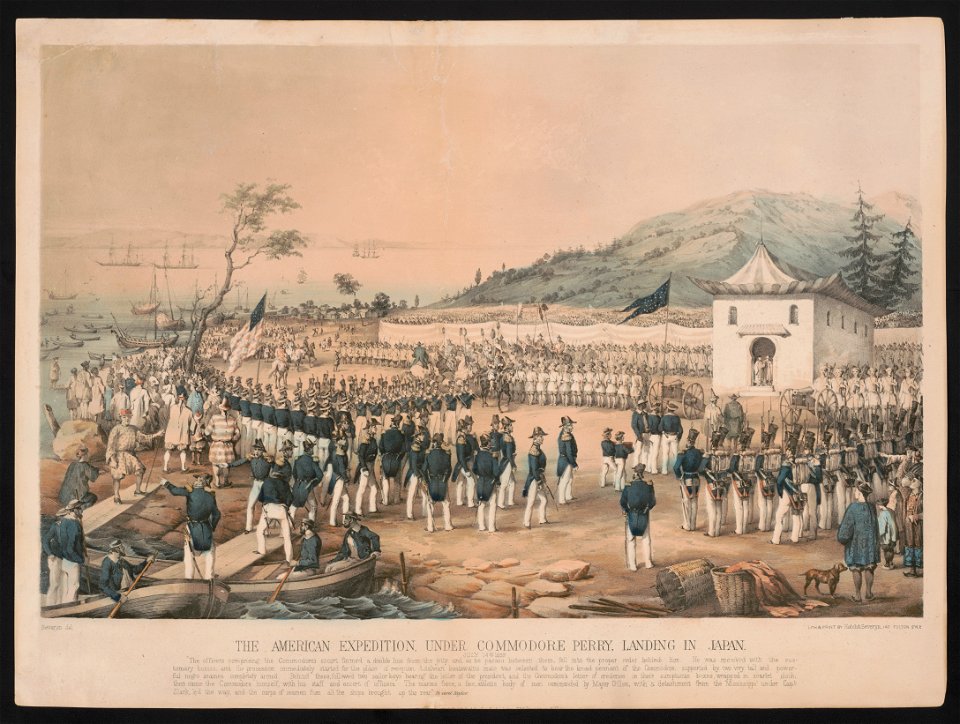 The American expedition, under Commodore Perry, landing in Japan, July 14, 1853 - Lith. & print by Hatch & Severyn, 140 Fulton St. N.Y. ; Severyn del. LCCN2014647410