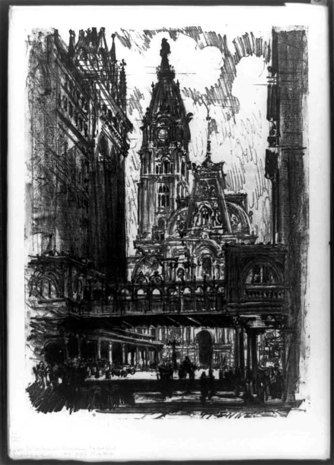 The city hall and bridge across Market Street, Phila. - J. Pennell. LCCN93512408