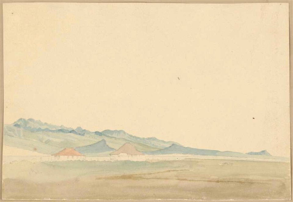 The crater of Mouna Roa near Honolulu, Sandwich Islands, 1855, watercolour by James Gay Sawkins