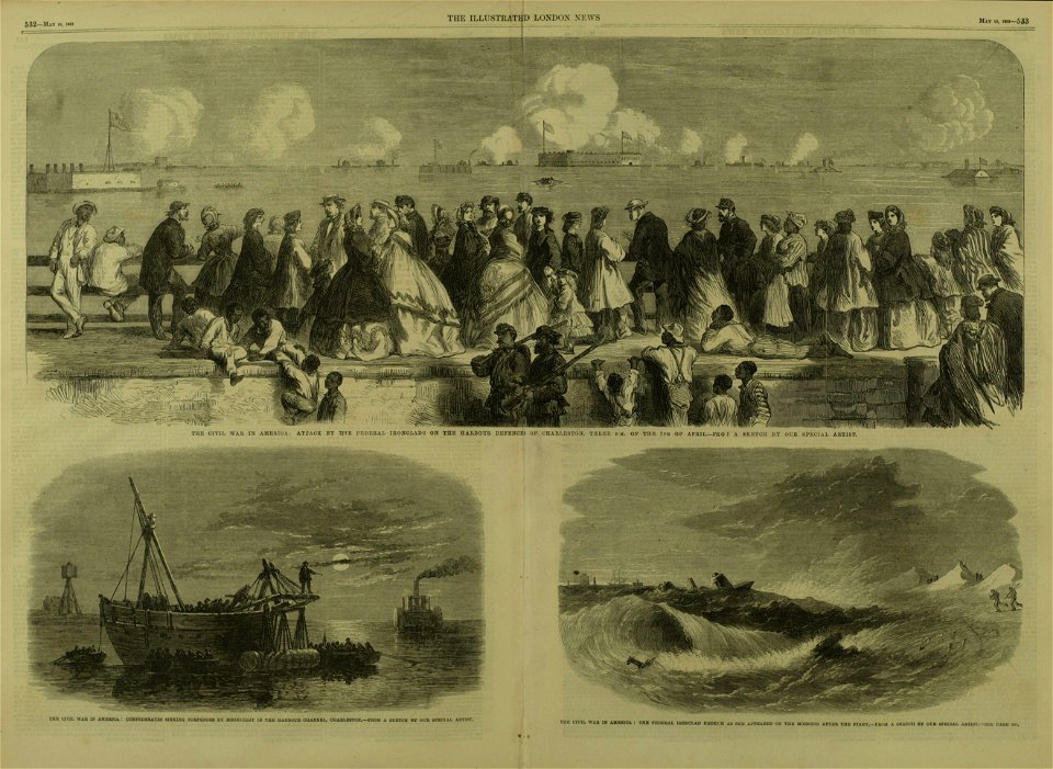 The Civil War in America - Attack on the harbour defences of Charleston - April 1863 - ILN 1863
