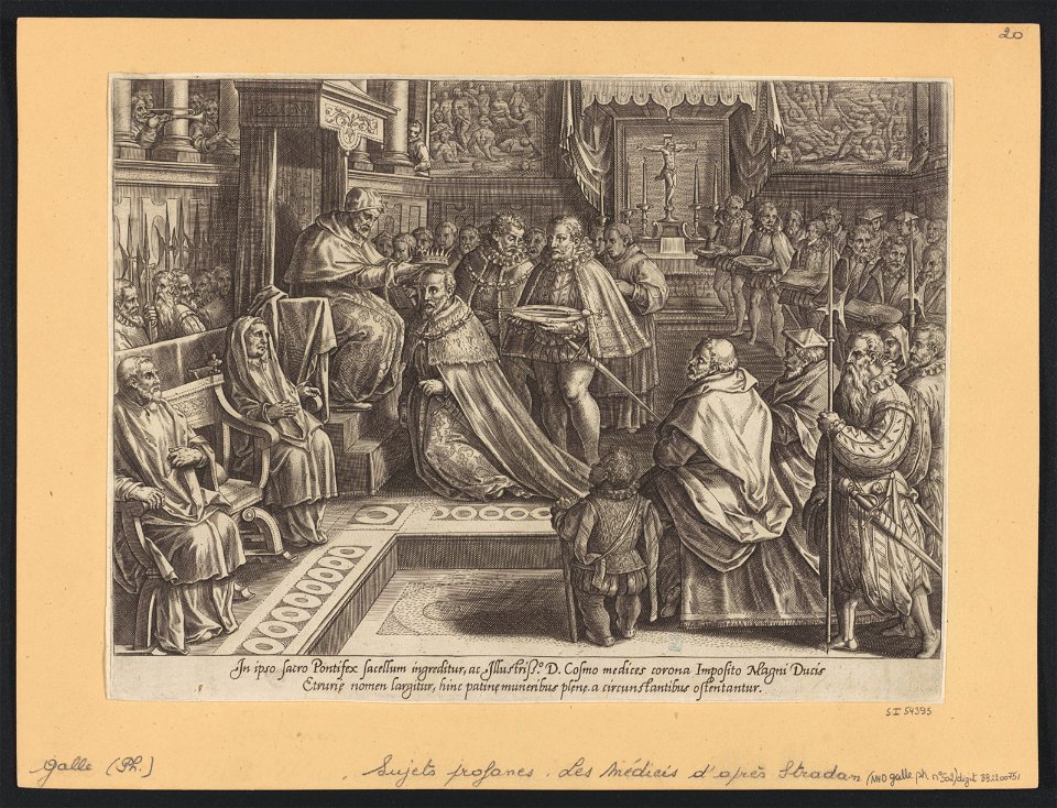 The Coronation of Cosimo I ca.1582 print by Stradanus, S.I 54395, Prints Department, Royal Library of Belgium