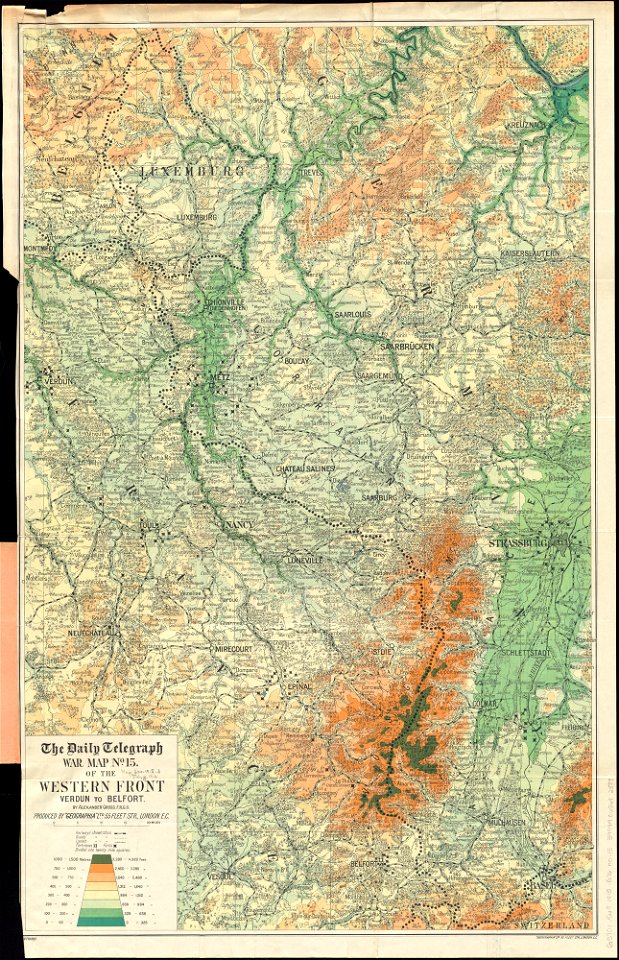 The Daily Telegraph war map no. 15 - of the western front, Verdun to Belfort (14937362876)