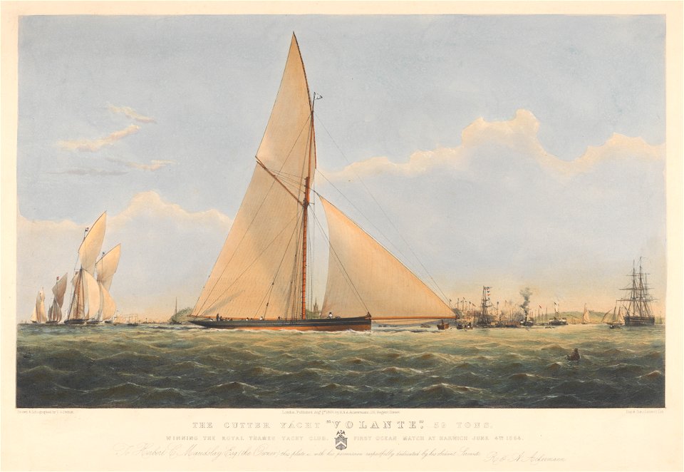 The Cutter Yacht Volante, 59 Tons, Winning the Royal Thames Yacht Club First Ocean Match at Harwich June 4th 1864 RMG PY8689