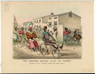 The darktown bicycle club - on parade- Hooray for de rumatic! Dont she glide lubly. LCCN91724142