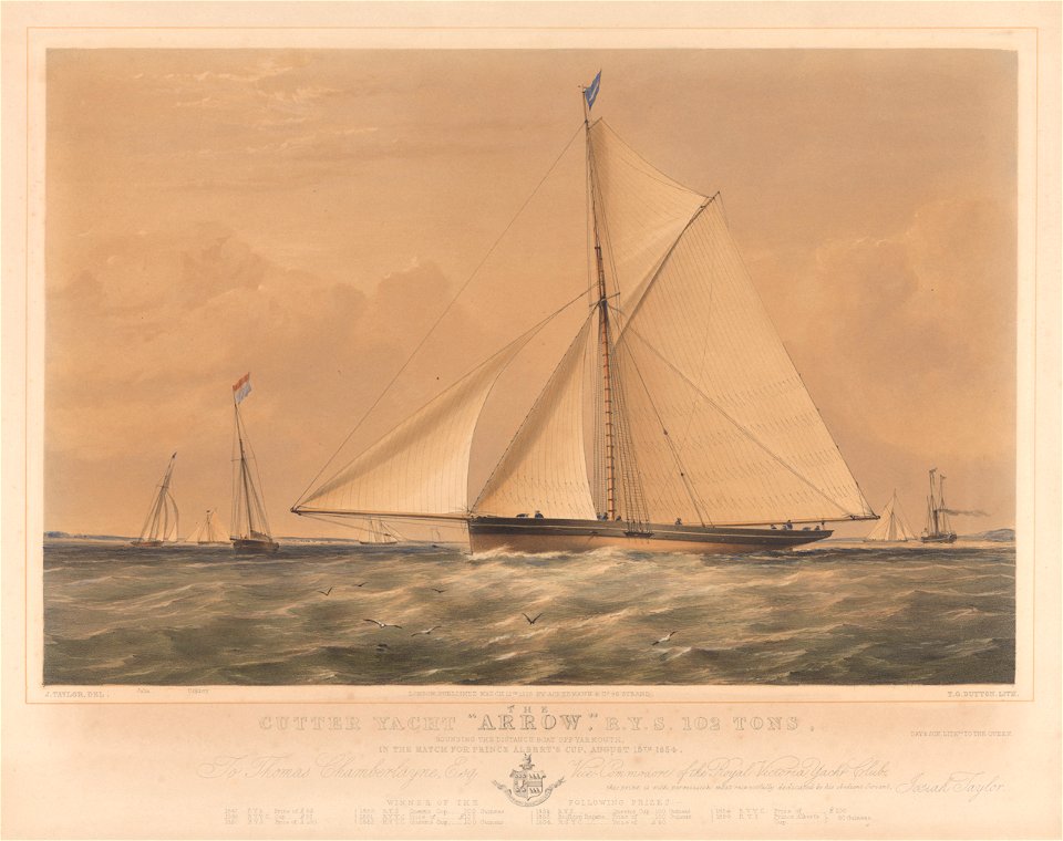 The cutter yacht Arrow R.Y.S. 102 Tons, rounding the distance boat off Yarmouth, in the match for Prince Albert's Cup, August 15th 1854 RMG PY8625