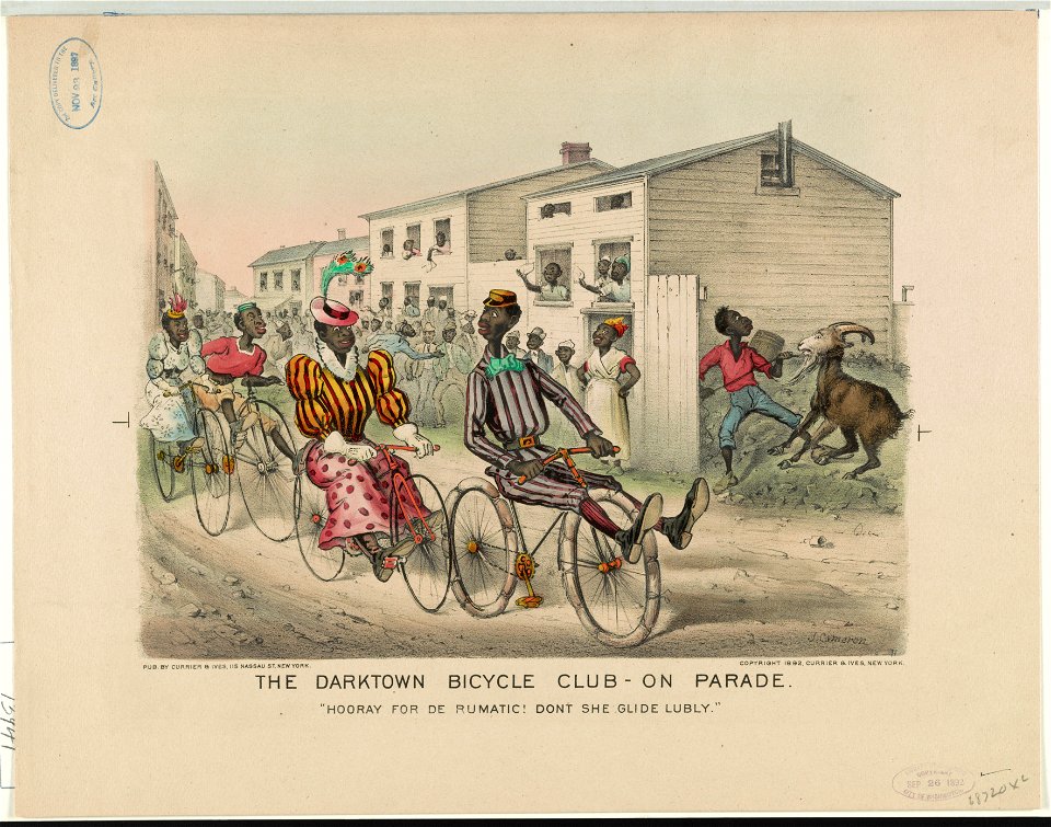 The darktown bicycle club - on parade- Hooray for de rumatic! Dont she glide lubly. LCCN91724142