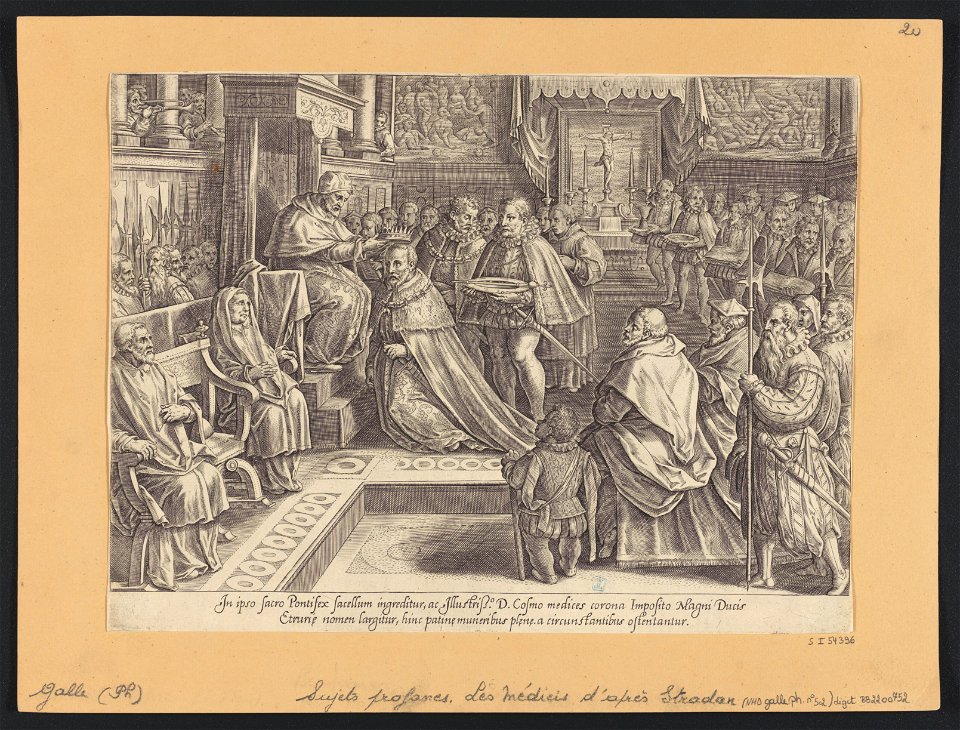 The Coronation of Cosimo I ca.1582 print by Stradanus, S.I 54396, Prints Department, Royal Library of Belgium