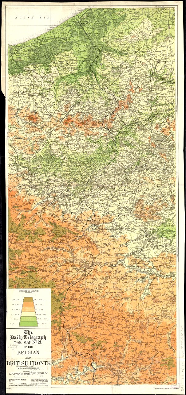 The Daily Telegraph war map no. 21 - of the Belgian and British fronts (14773681240)