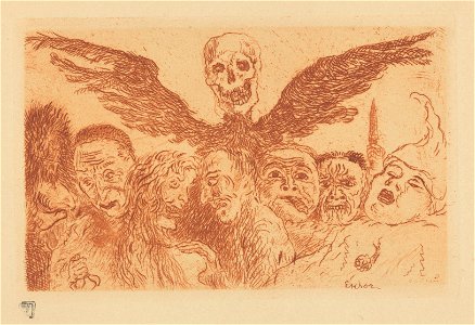 The Deadly Sins Dominated by Death, print by James Ensor, 1904, Prints Department, Royal Library of Belgium, S. V 95406