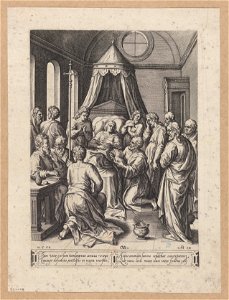 The death of the Virgin 1576 print by Chrispijn van den Broeck, S.I 1049, Prints Department, Royal Library of Belgium