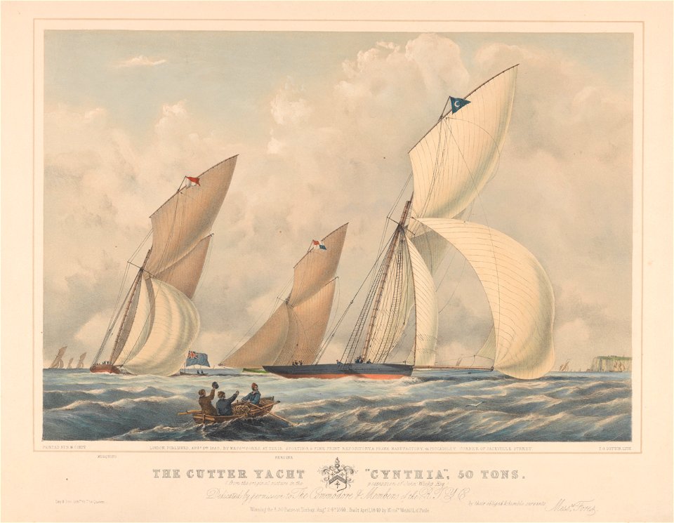 The Cutter Yacht Cynthia 50 Tons - R.T.Y.C. Winning the L50 Purse at Torbay, Augt 24th 1849. Built April 1849 by Messrs Wanhill, of Poole RMG PY8682