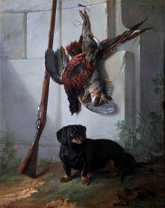 The Dachshound Pehr with Dead Game and Rifle, by Jean-Baptiste Oudry