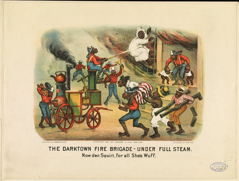 The darktown fire brigade-under full steam- Now den squirt, for all she's wuff LCCN91724475