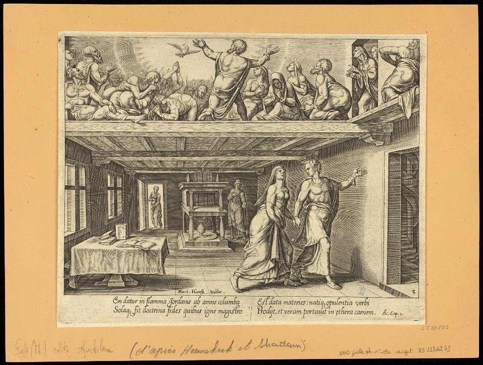 The Descent of The Holy Ghost 1575 print by Maarten van Heemskerck, S.I 55755, Prints Department, Royal Library of Belgium