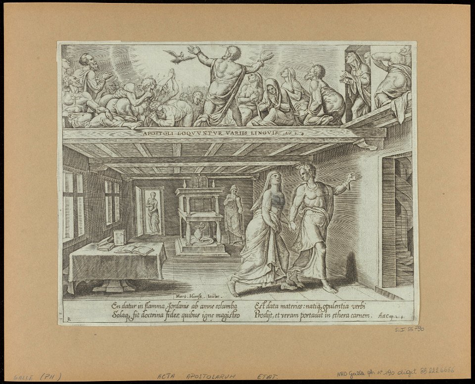 The Descent of The Holy Ghost 1575 print by Maarten van Heemskerck, S.I 55790, Prints Department, Royal Library of Belgium