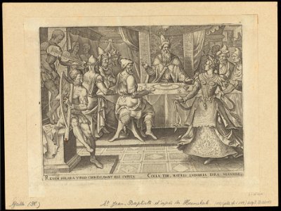 The Dance of Salome at Herod's Banquet 1564 print by Maarten van Heemskerck, S.I 55750, Prints Department, Royal Library of Belgium