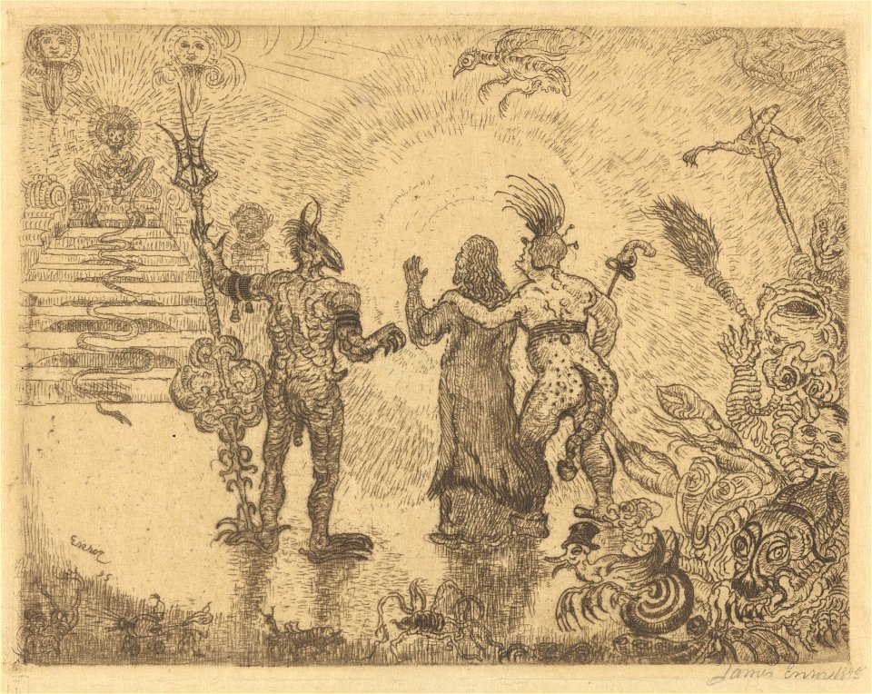 The Devils Dzitts and Hihanox Leading Christ into Hell, print by James Ensor, 1895, Prints Department, Royal Library of Belgium, S. II 79740