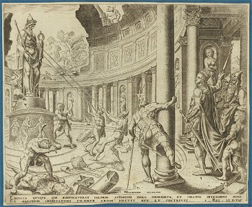 The Destruction of The Temple of Ashtoreth, Chemosh and Milcom 1569 print by Maarten van Heemskerck, S.I 55723, Prints Department, Royal Library of Belgium