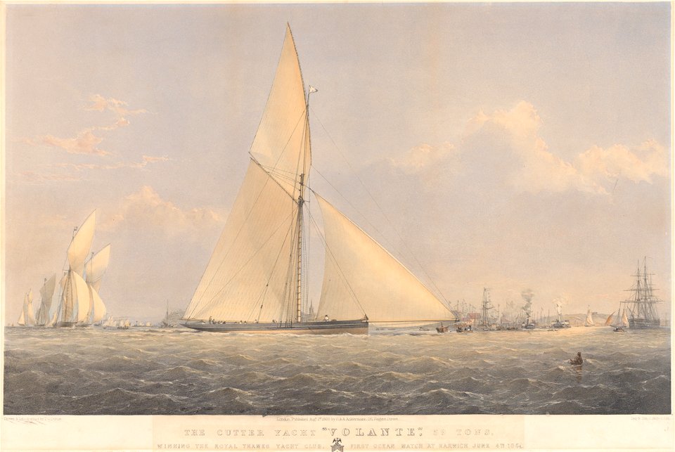 The Cutter Yacht Volante, 59 Tons, Winning the Royal Thames Yacht Club First Ocean Match at Harwich June 4th 1864 RMG PY8690