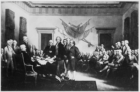 The Declaration of Independence. 1776. Copy of painting by John Trumbull, 1817-18., 1931 - 1932 - NARA - 532924
