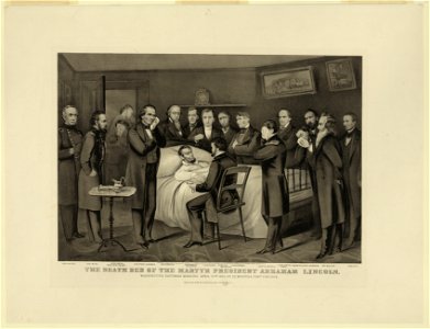 The death bed of the martyr President Abraham Lincoln. Washington, Saturday morning April 15th 1865, at 22 minutes past 7 o'clock LCCN91792453