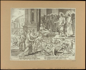 The Death of Sapphira 1575 print by Maarten van Heemskerck, S.I 55794, Prints Department, Royal Library of Belgium